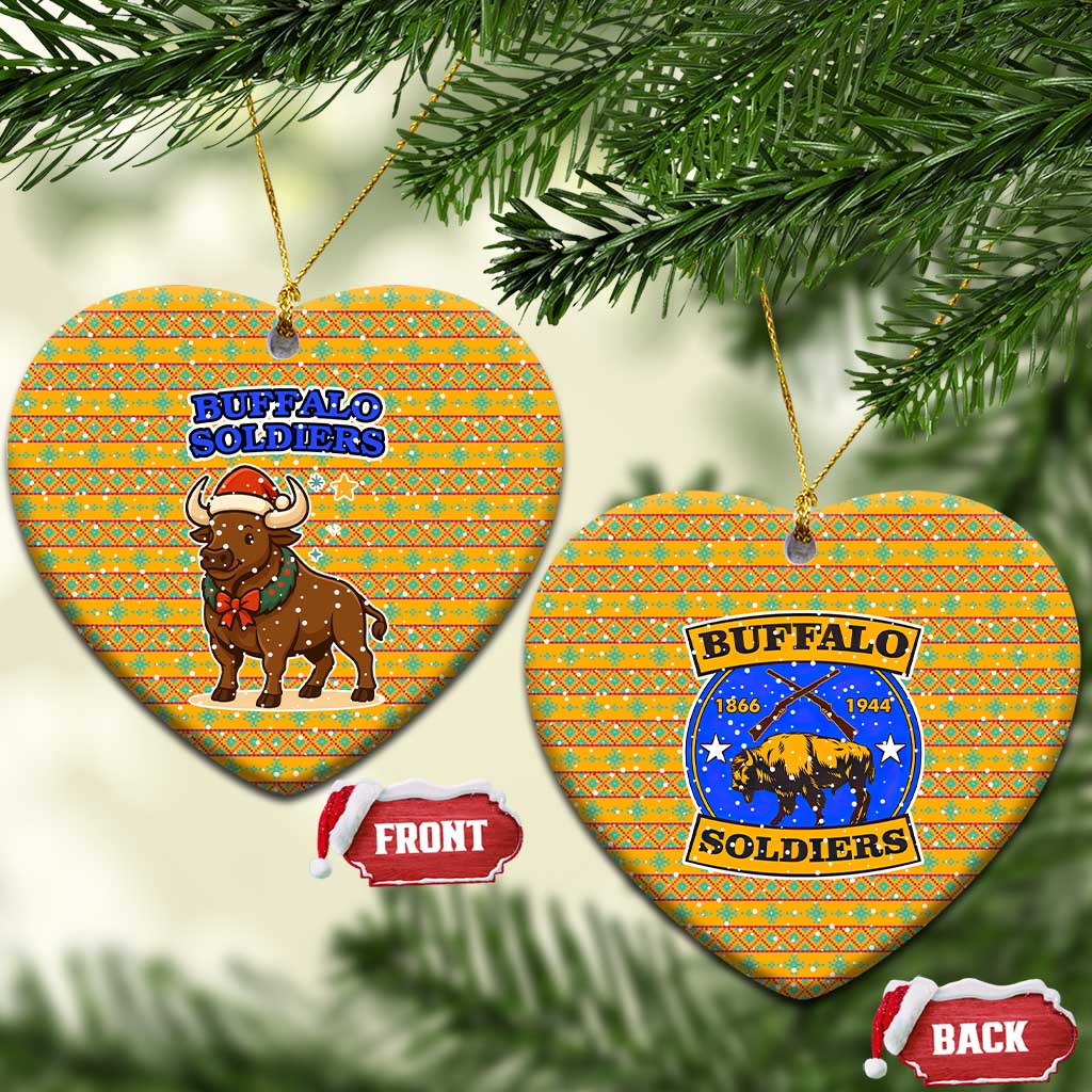 Buffalo Soldiers Christmas Ceramic Ornament with Yellow Cartoon Buffalo Santa Hat Design - Wonder Print Shop