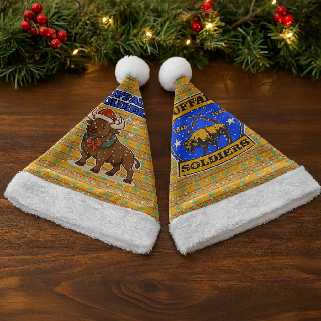 Buffalo Soldiers Christmas Santa Hat with Yellow Cartoon Buffalo Santa Hat Design - Wonder Print Shop