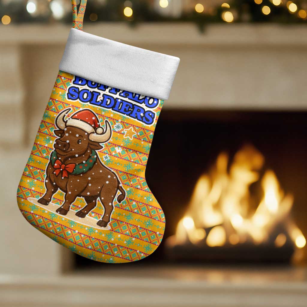 Buffalo Soldiers Christmas Stocking with Yellow Cartoon Buffalo Santa Hat Design - Wonder Print Shop