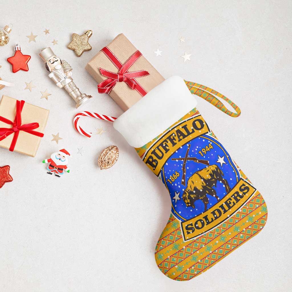 Buffalo Soldiers Christmas Stocking with Yellow Cartoon Buffalo Santa Hat Design - Wonder Print Shop