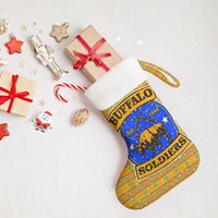 Buffalo Soldiers Christmas Stocking with Yellow Cartoon Buffalo Santa Hat Design - Wonder Print Shop