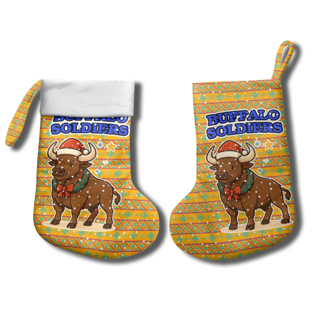 Buffalo Soldiers Christmas Stocking with Yellow Cartoon Buffalo Santa Hat Design - Wonder Print Shop