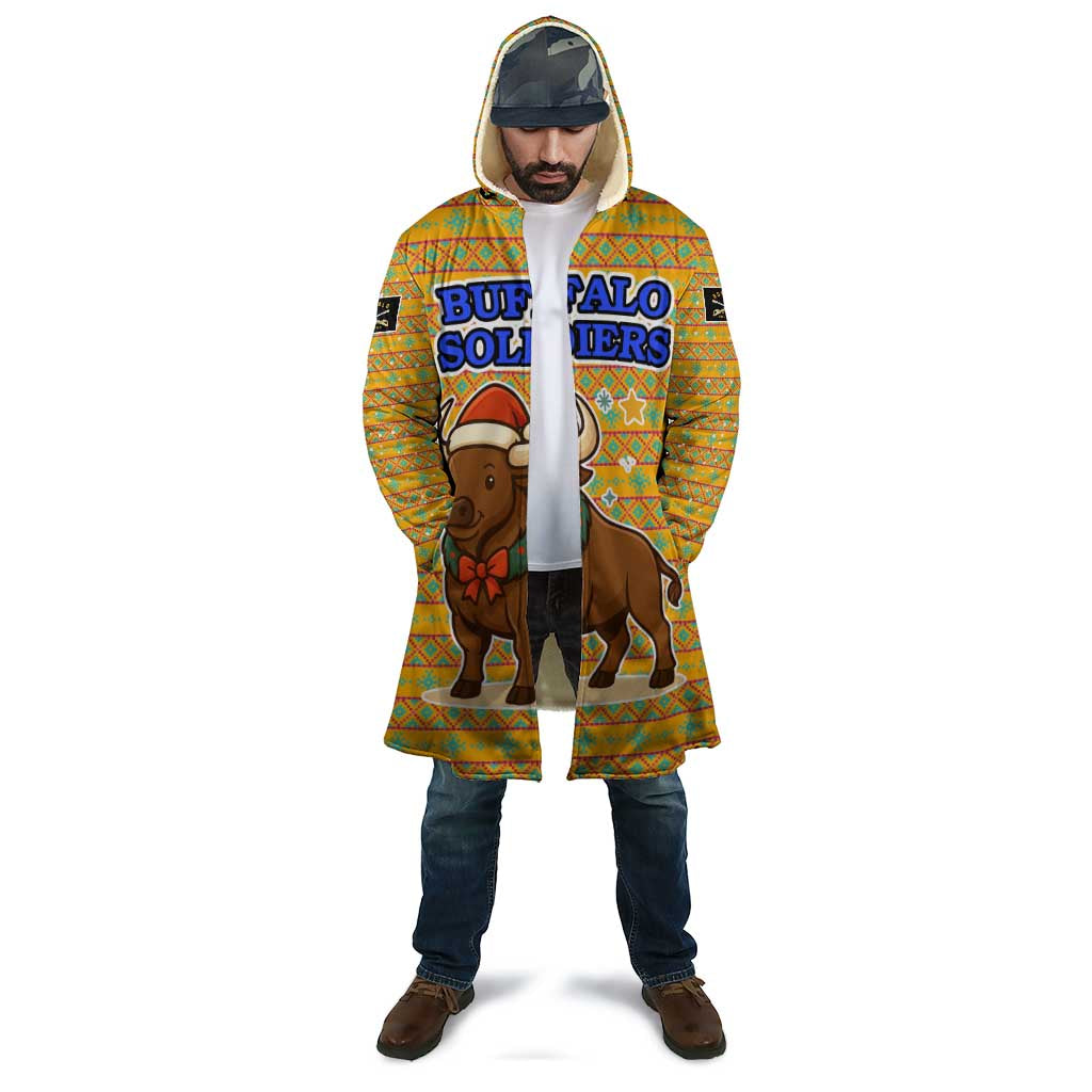 Buffalo Soldiers Christmas Cloak with Yellow Cartoon Buffalo Santa Hat Design - Wonder Print Shop
