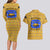 Buffalo Soldiers Christmas Couples Matching Long Sleeve Bodycon Dress and Hawaiian Shirt with Yellow Cartoon Buffalo Santa Hat Design - Wonder Print Shop