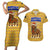Buffalo Soldiers Christmas Couples Matching Short Sleeve Bodycon Dress and Hawaiian Shirt with Yellow Cartoon Buffalo Santa Hat Design - Wonder Print Shop