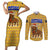 Buffalo Soldiers Christmas Couples Matching Short Sleeve Bodycon Dress and Long Sleeve Button Shirt with Yellow Cartoon Buffalo Santa Hat Design - Wonder Print Shop