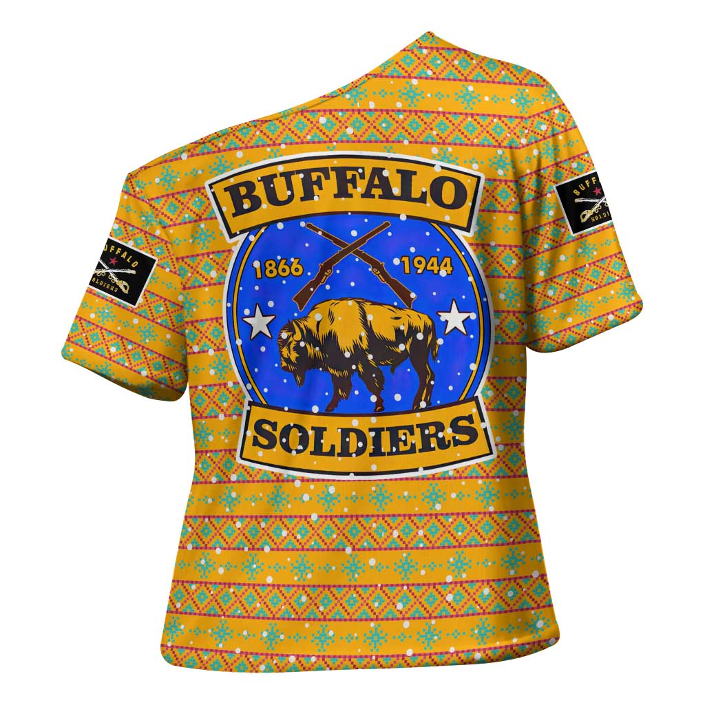Buffalo Soldiers Christmas Cross Shoulder Shirt with Yellow Cartoon Buffalo Santa Hat Design - Wonder Print Shop