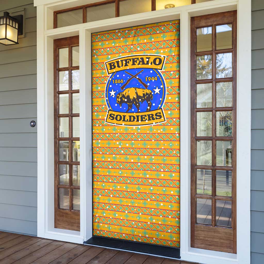 Buffalo Soldiers Christmas Door Cover with Yellow Cartoon Buffalo Santa Hat Design - Wonder Print Shop