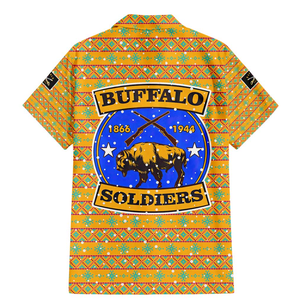 Buffalo Soldiers Christmas Family Matching Mermaid Dress and Hawaiian Shirt with Yellow Cartoon Buffalo Santa Hat Design - Wonder Print Shop