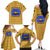Buffalo Soldiers Christmas Family Matching Off The Shoulder Long Sleeve Dress and Hawaiian Shirt with Yellow Cartoon Buffalo Santa Hat Design - Wonder Print Shop