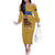 Buffalo Soldiers Christmas Family Matching Off The Shoulder Long Sleeve Dress and Hawaiian Shirt with Yellow Cartoon Buffalo Santa Hat Design - Wonder Print Shop