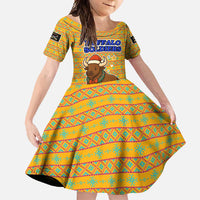 Buffalo Soldiers Christmas Family Matching Off Shoulder Maxi Dress and Hawaiian Shirt with Yellow Cartoon Buffalo Santa Hat Design - Wonder Print Shop