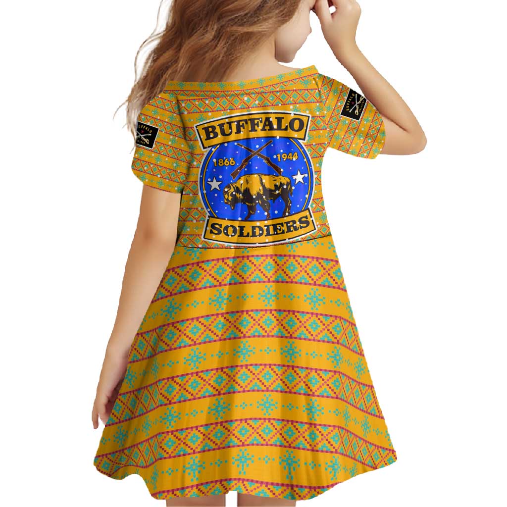 Buffalo Soldiers Christmas Family Matching Off Shoulder Maxi Dress and Hawaiian Shirt with Yellow Cartoon Buffalo Santa Hat Design - Wonder Print Shop