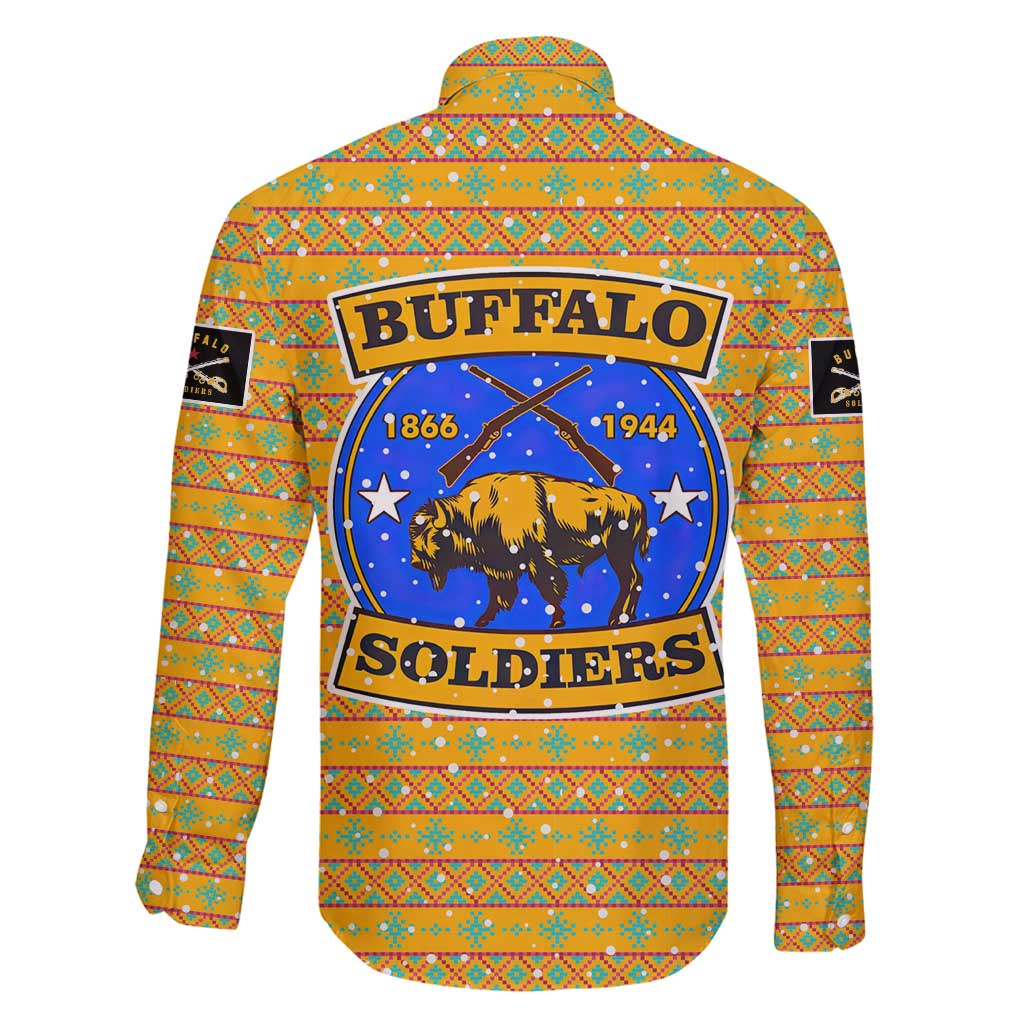 Buffalo Soldiers Christmas Family Matching Off Shoulder Maxi Dress and Hawaiian Shirt with Yellow Cartoon Buffalo Santa Hat Design - Wonder Print Shop