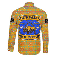 Buffalo Soldiers Christmas Family Matching Off Shoulder Maxi Dress and Hawaiian Shirt with Yellow Cartoon Buffalo Santa Hat Design - Wonder Print Shop