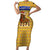 Buffalo Soldiers Christmas Family Matching Short Sleeve Bodycon Dress and Hawaiian Shirt with Yellow Cartoon Buffalo Santa Hat Design - Wonder Print Shop