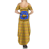 Buffalo Soldiers Christmas Family Matching Summer Maxi Dress and Hawaiian Shirt with Yellow Cartoon Buffalo Santa Hat Design - Wonder Print Shop
