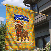 Buffalo Soldiers Christmas Garden Flag with Yellow Cartoon Buffalo Santa Hat Design - Wonder Print Shop