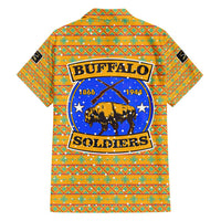 Buffalo Soldiers Christmas Hawaiian Shirt with Yellow Cartoon Buffalo Santa Hat Design - Wonder Print Shop