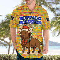 Buffalo Soldiers Christmas Hawaiian Shirt with Yellow Cartoon Buffalo Santa Hat Design - Wonder Print Shop