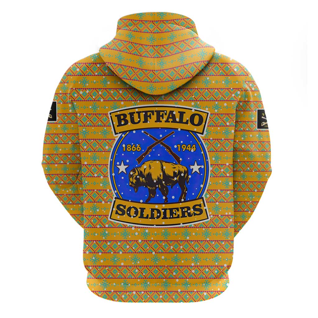 Buffalo Soldiers Christmas Hoodie with Yellow Cartoon Buffalo Santa Hat Design - Wonder Print Shop