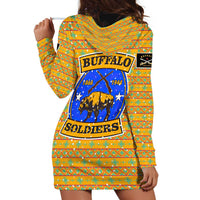 Buffalo Soldiers Christmas Hoodie Dress with Yellow Cartoon Buffalo Santa Hat Design - Wonder Print Shop