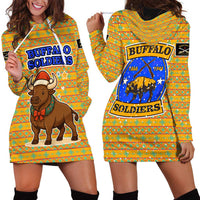 Buffalo Soldiers Christmas Hoodie Dress with Yellow Cartoon Buffalo Santa Hat Design - Wonder Print Shop