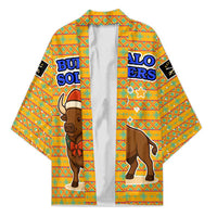 Buffalo Soldiers Christmas Kimono with Yellow Cartoon Buffalo Santa Hat Design - Wonder Print Shop