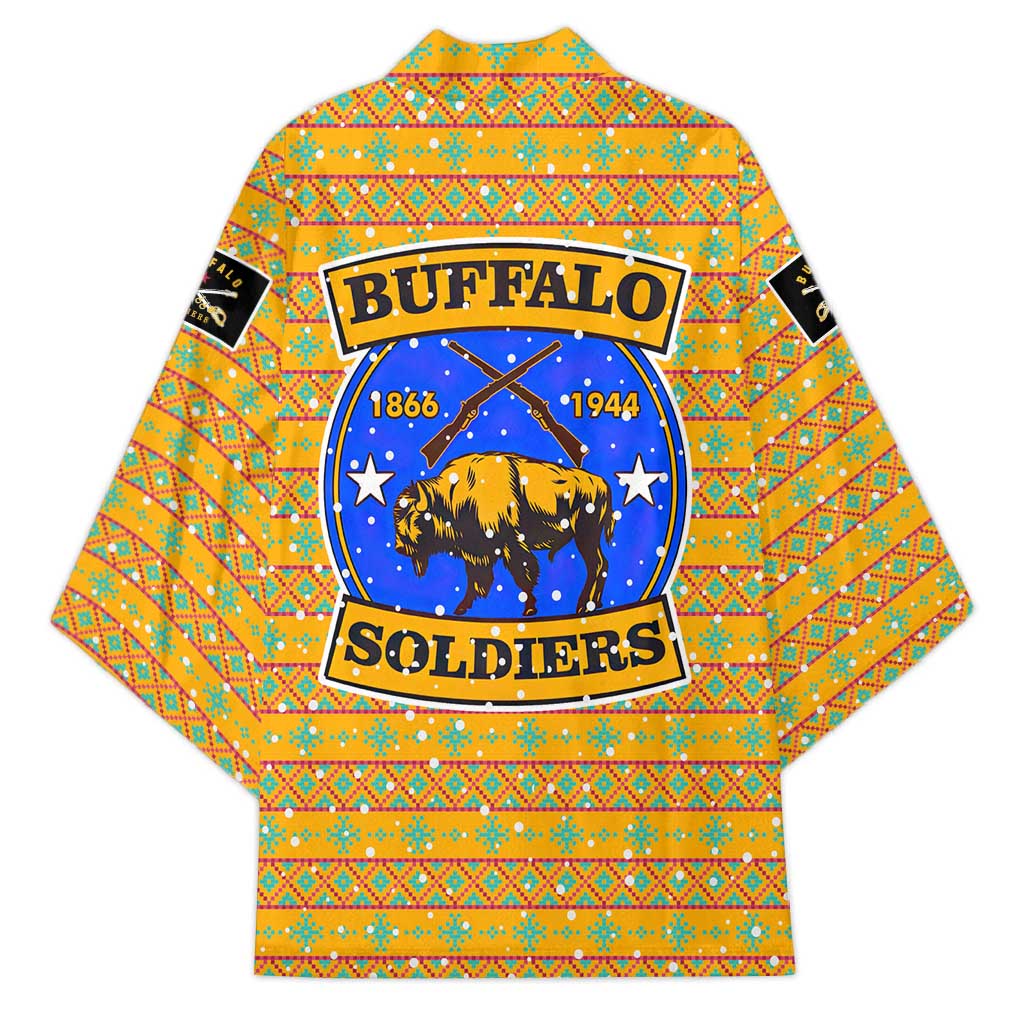 Buffalo Soldiers Christmas Kimono with Yellow Cartoon Buffalo Santa Hat Design - Wonder Print Shop