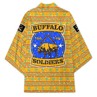 Buffalo Soldiers Christmas Kimono with Yellow Cartoon Buffalo Santa Hat Design - Wonder Print Shop