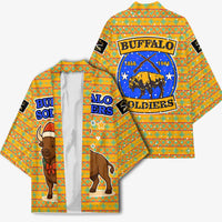 Buffalo Soldiers Christmas Kimono with Yellow Cartoon Buffalo Santa Hat Design - Wonder Print Shop