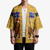 Buffalo Soldiers Christmas Kimono with Yellow Cartoon Buffalo Santa Hat Design - Wonder Print Shop