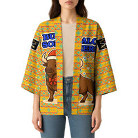 Buffalo Soldiers Christmas Kimono with Yellow Cartoon Buffalo Santa Hat Design - Wonder Print Shop