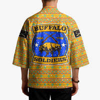 Buffalo Soldiers Christmas Kimono with Yellow Cartoon Buffalo Santa Hat Design - Wonder Print Shop