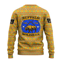 Buffalo Soldiers Christmas Ugly Christmas Sweater with Yellow Cartoon Buffalo Santa Hat Design - Wonder Print Shop