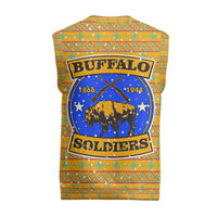 Buffalo Soldiers Christmas Knitted V-Neck Vest with Yellow Cartoon Buffalo Santa Hat Design - Wonder Print Shop