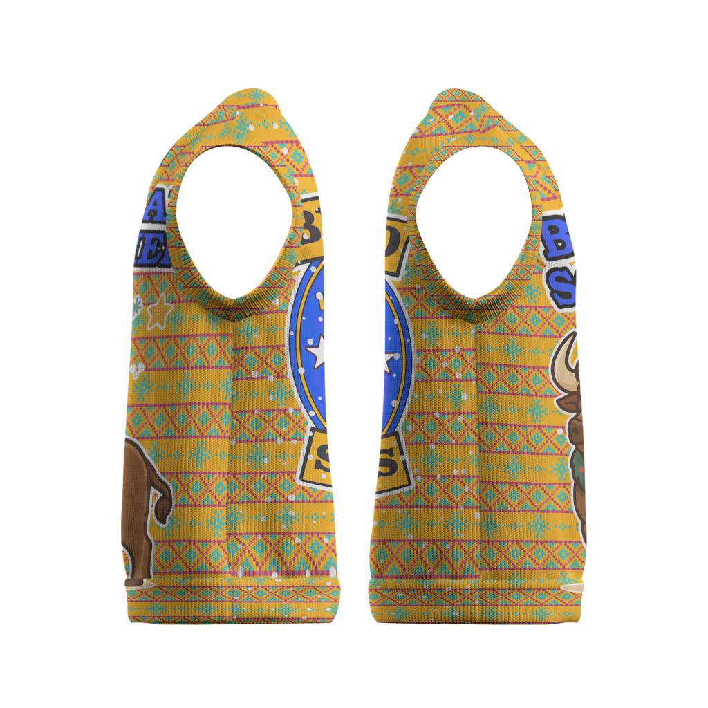 Buffalo Soldiers Christmas Knitted V-Neck Vest with Yellow Cartoon Buffalo Santa Hat Design - Wonder Print Shop