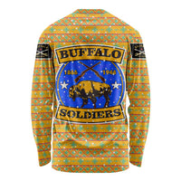 Buffalo Soldiers Christmas Long Sleeve Shirt with Yellow Cartoon Buffalo Santa Hat Design - Wonder Print Shop