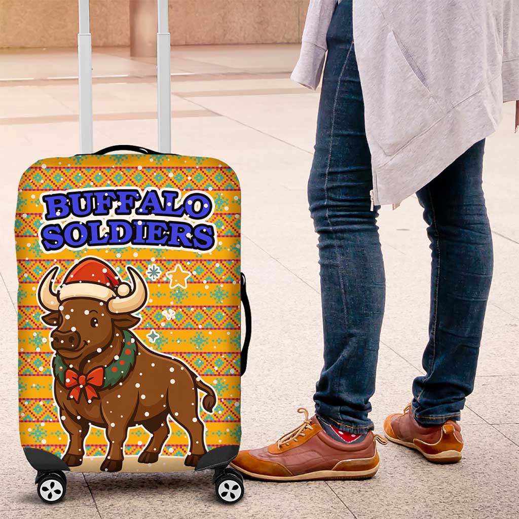 Buffalo Soldiers Christmas Luggage Cover with Yellow Cartoon Buffalo Santa Hat Design - Wonder Print Shop