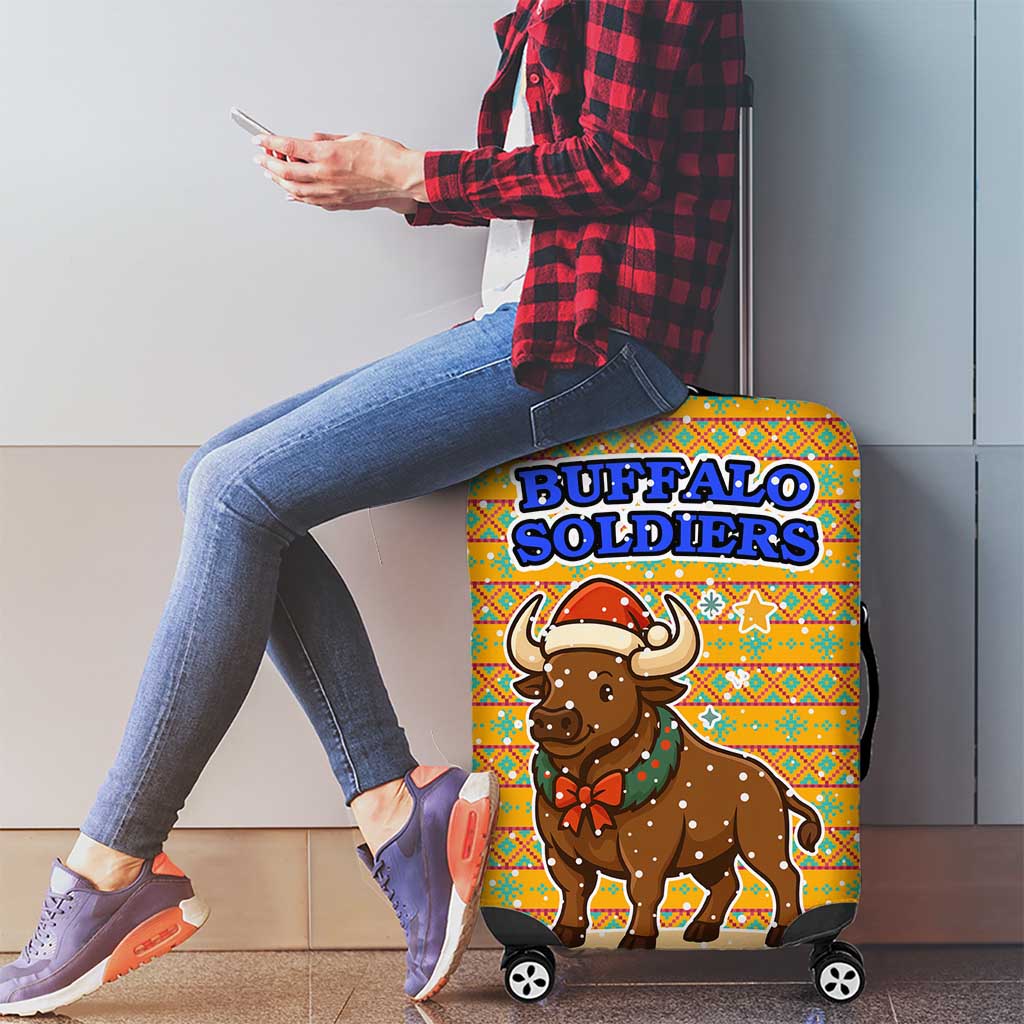 Buffalo Soldiers Christmas Luggage Cover with Yellow Cartoon Buffalo Santa Hat Design - Wonder Print Shop