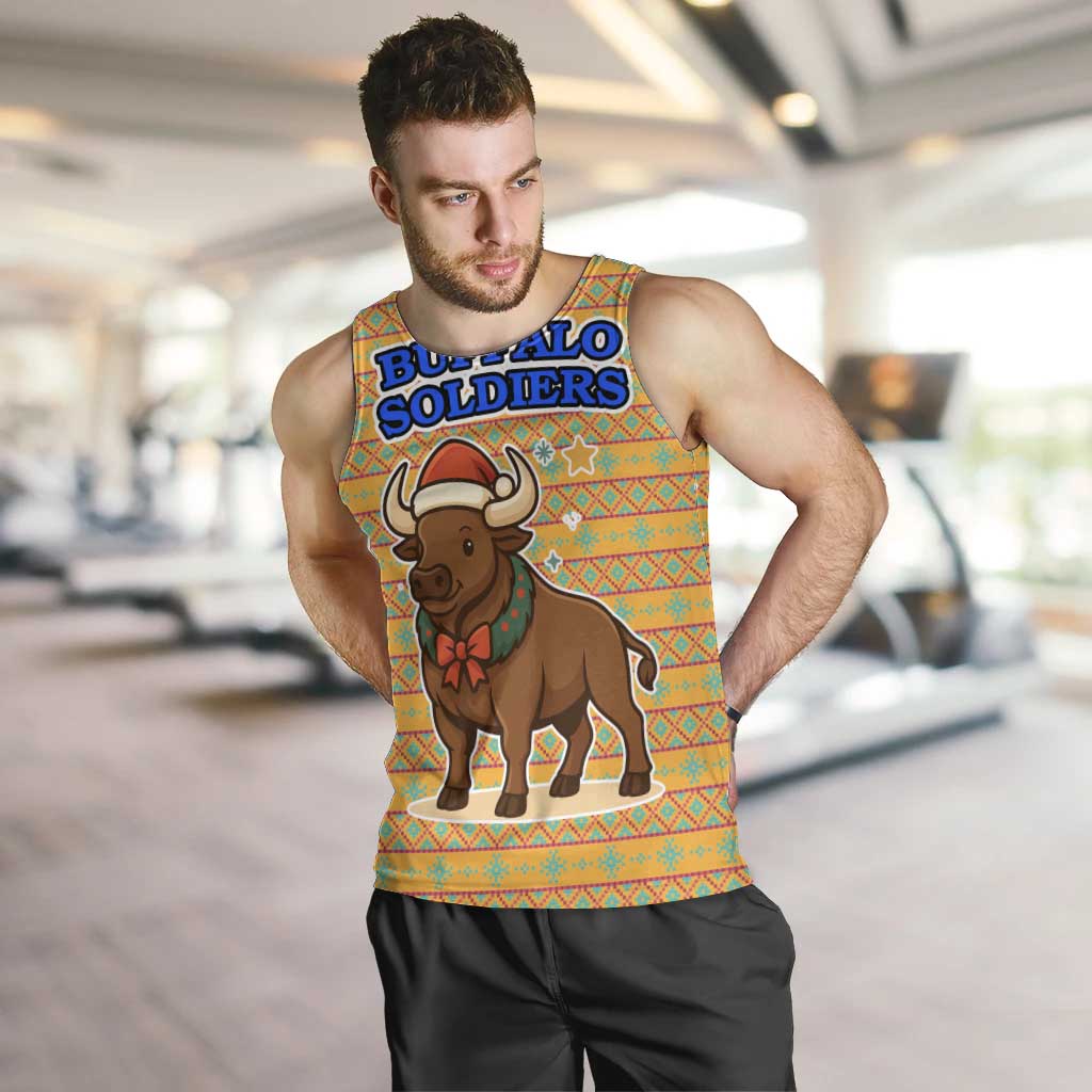 Buffalo Soldiers Christmas Men Tank Top with Yellow Cartoon Buffalo Santa Hat Design - Wonder Print Shop