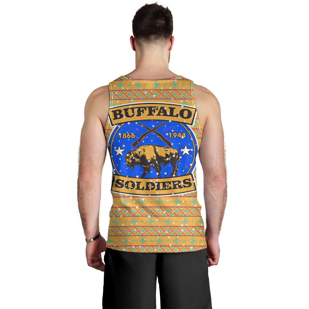 Buffalo Soldiers Christmas Men Tank Top with Yellow Cartoon Buffalo Santa Hat Design - Wonder Print Shop