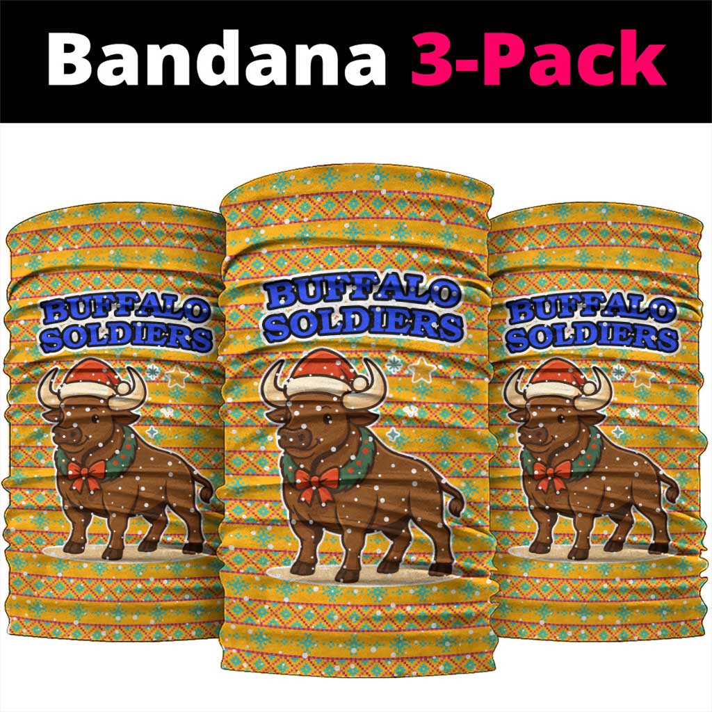 Buffalo Soldiers Christmas Neck Gaiter with Yellow Cartoon Buffalo Santa Hat Design - Wonder Print Shop