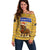 Buffalo Soldiers Christmas Off Shoulder Sweater with Yellow Cartoon Buffalo Santa Hat Design - Wonder Print Shop