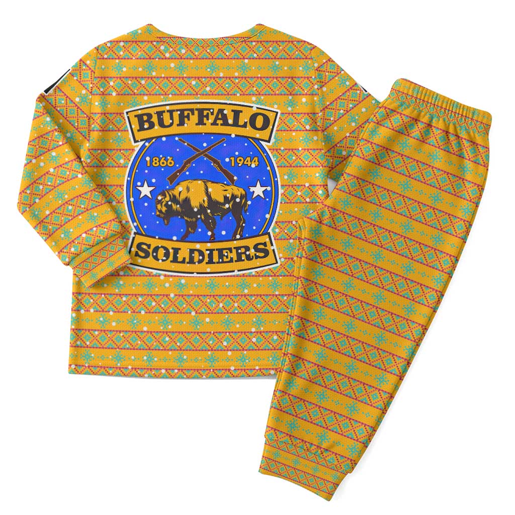 Buffalo Soldiers Christmas Pajama Set with Yellow Cartoon Buffalo Santa Hat Design - Wonder Print Shop