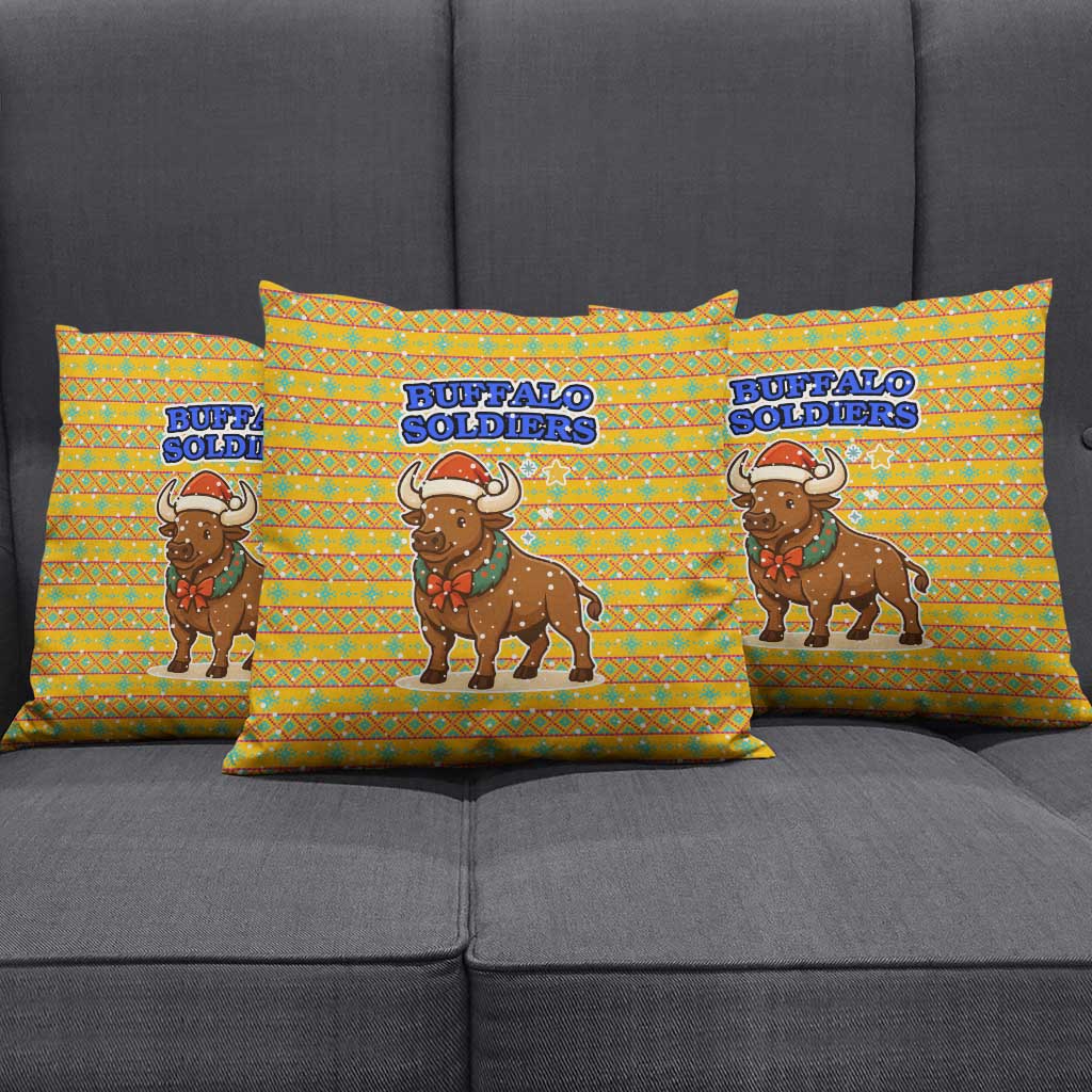 Buffalo Soldiers Christmas Pillow Cover with Yellow Cartoon Buffalo Santa Hat Design - Wonder Print Shop