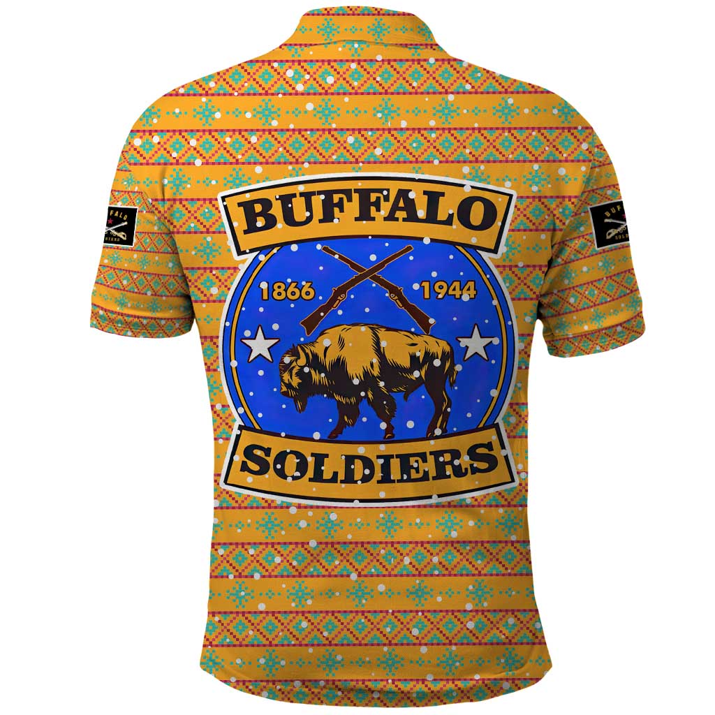 Buffalo Soldiers Christmas Polo Shirt with Yellow Cartoon Buffalo Santa Hat Design - Wonder Print Shop