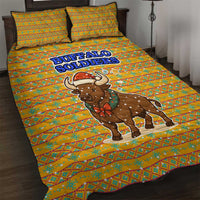 Buffalo Soldiers Christmas Quilt Bed Set with Yellow Cartoon Buffalo Santa Hat Design - Wonder Print Shop