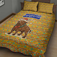 Buffalo Soldiers Christmas Quilt Bed Set with Yellow Cartoon Buffalo Santa Hat Design - Wonder Print Shop
