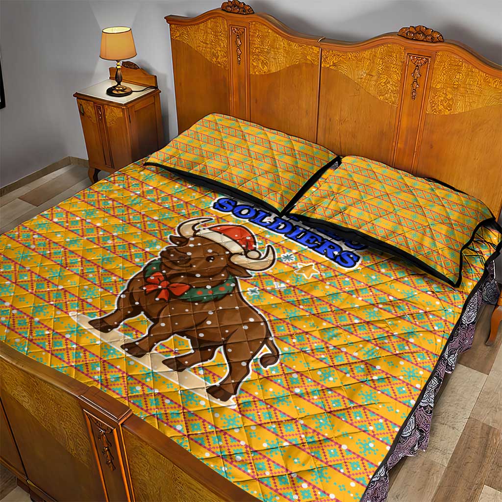 Buffalo Soldiers Christmas Quilt Bed Set with Yellow Cartoon Buffalo Santa Hat Design - Wonder Print Shop